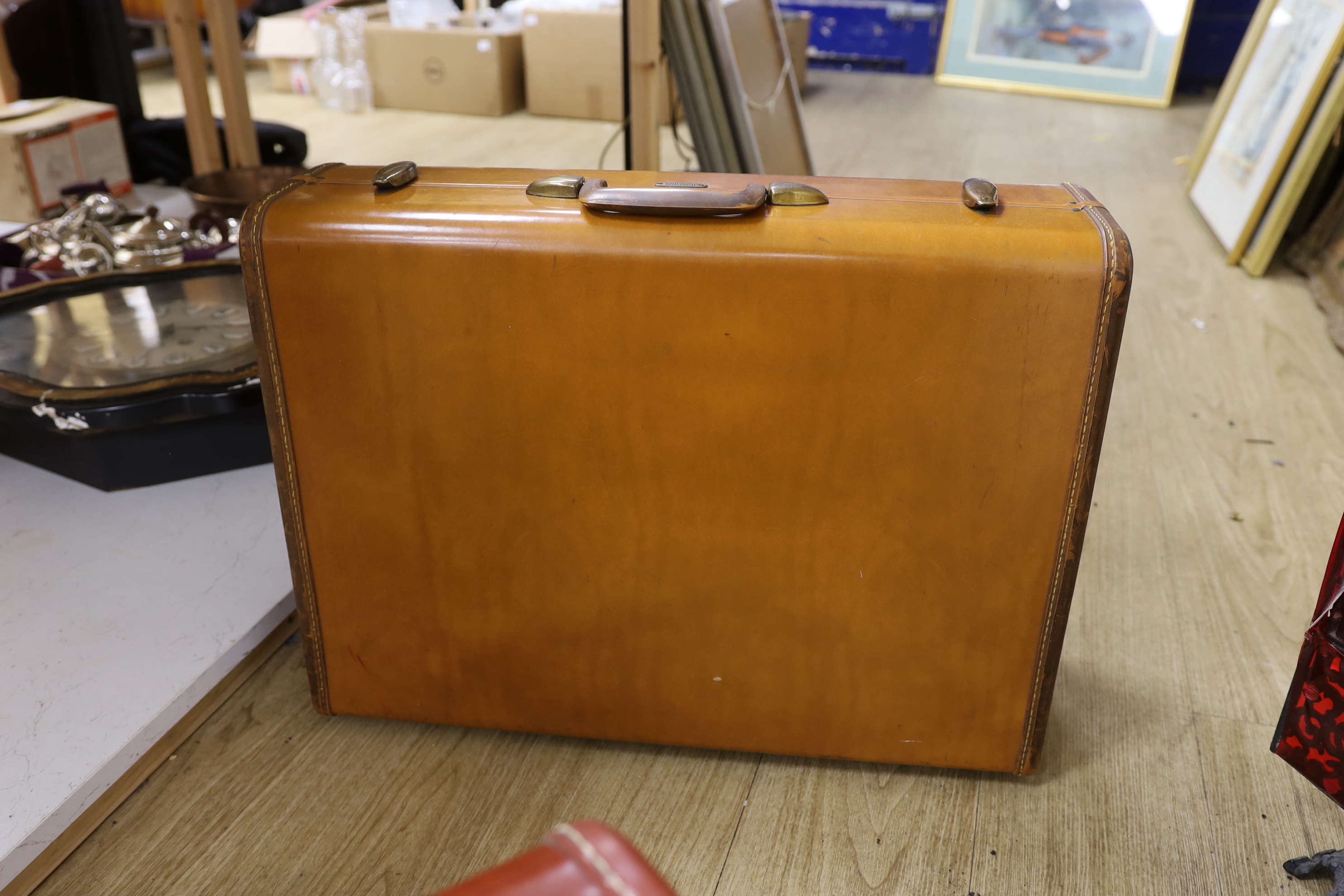 Two Samsonite suitcases and a West Kent Laundry box